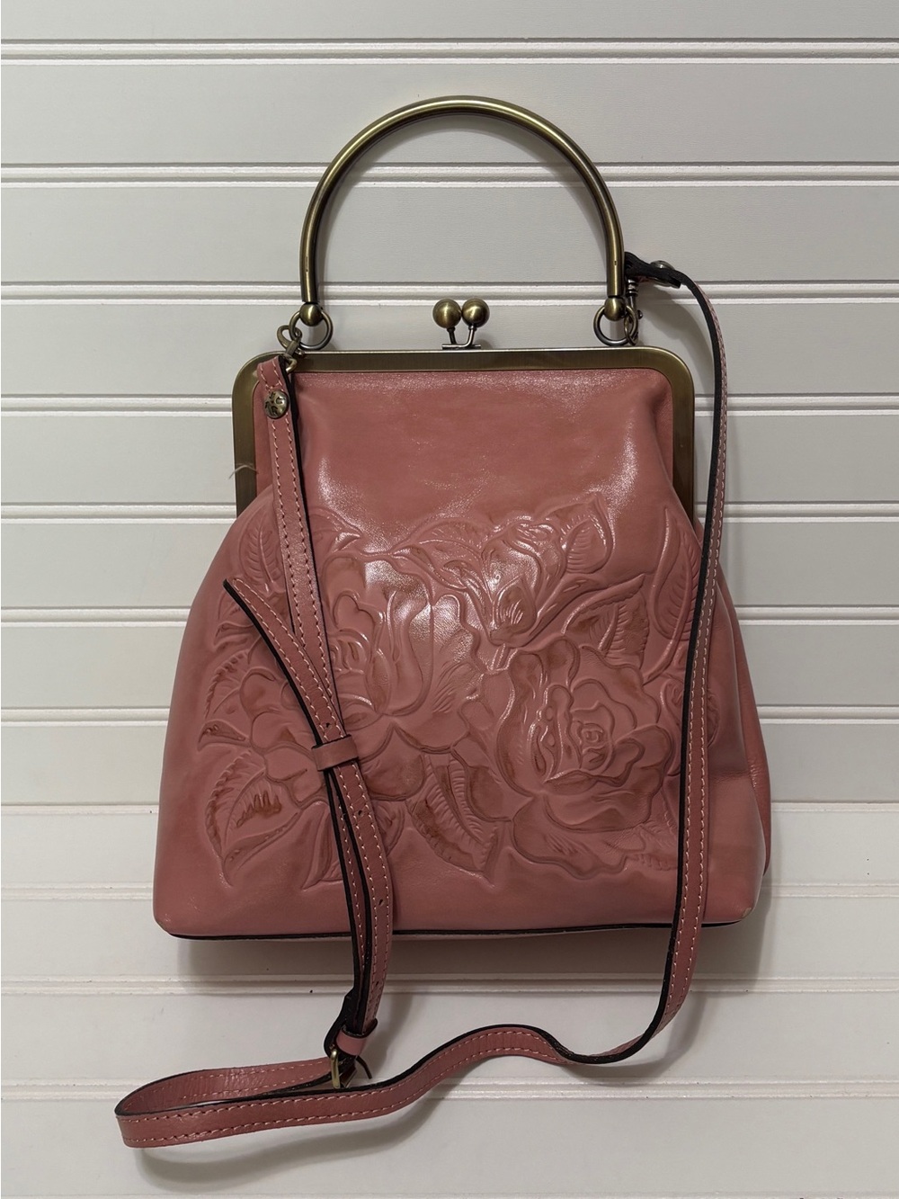 PATRICIA NASH Novella Floral Framed Kiss Lock Dusty Rose Shoulder Bag Purse